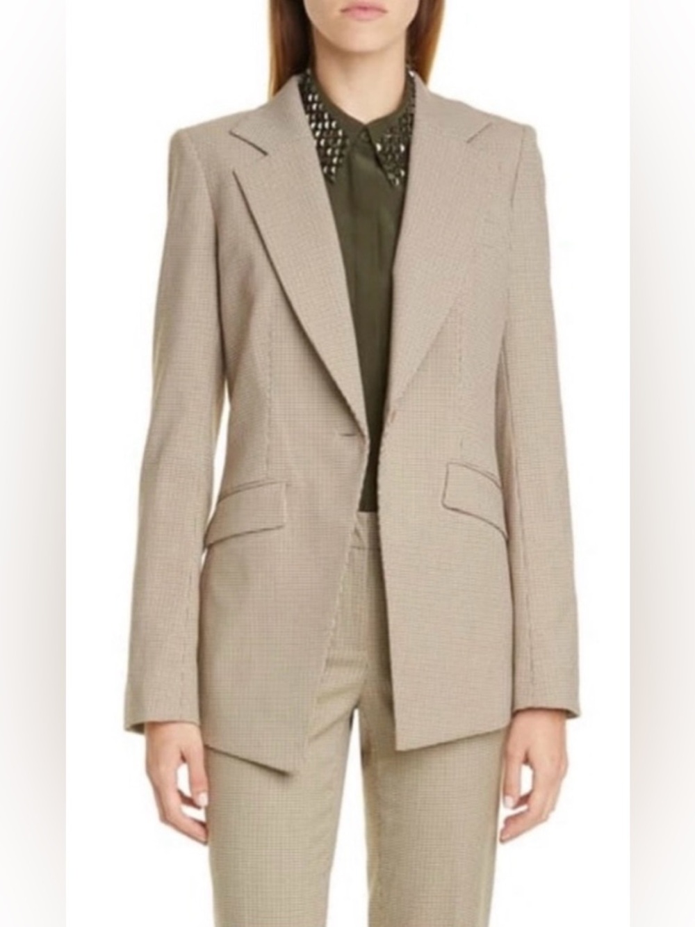 Lafayette 148 Tan Black Micro Houndstooth Suit